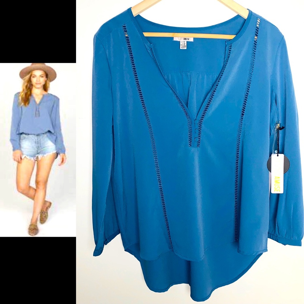Society Amuse Pretty Young Things Woven Blue Top